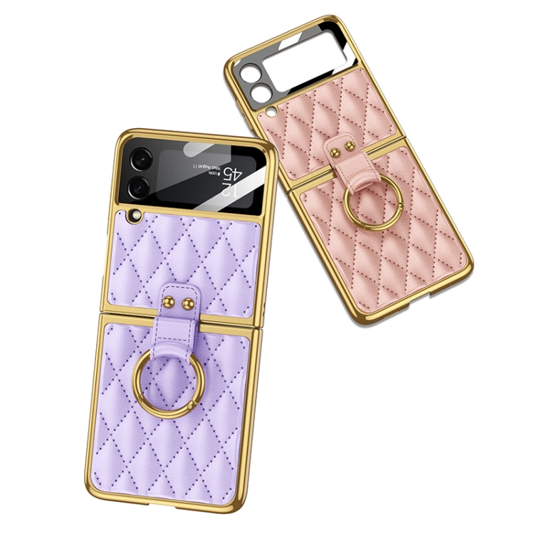 For Samsung Galaxy Z Flip3 5G GKK Integrated Plating + Leather Phone Case with Ring(Purple) - free shipping - PMC TechLife - Order now!