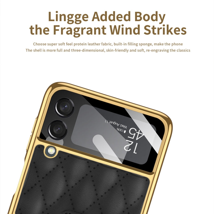 For Samsung Galaxy Z Flip3 5G GKK Integrated Plating + Leather Phone Case with Ring(Black) - free shipping - PMC TechLife - Order now!