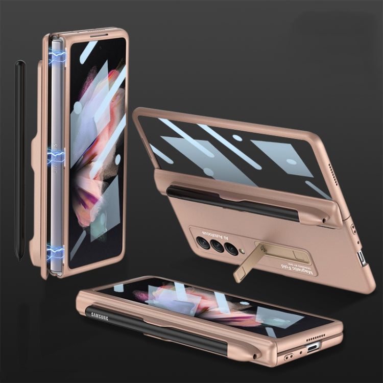 For Samsung Galaxy Z Fold3 5G GKK Integrated Magnetic Full Coverage Phone Flip Case with Pen Slot(Mist Gold) - Galaxy Phone Cases by GKK | Online Shopping South Africa | PMC TechLife | Buy Now Pay Later Mobicred
