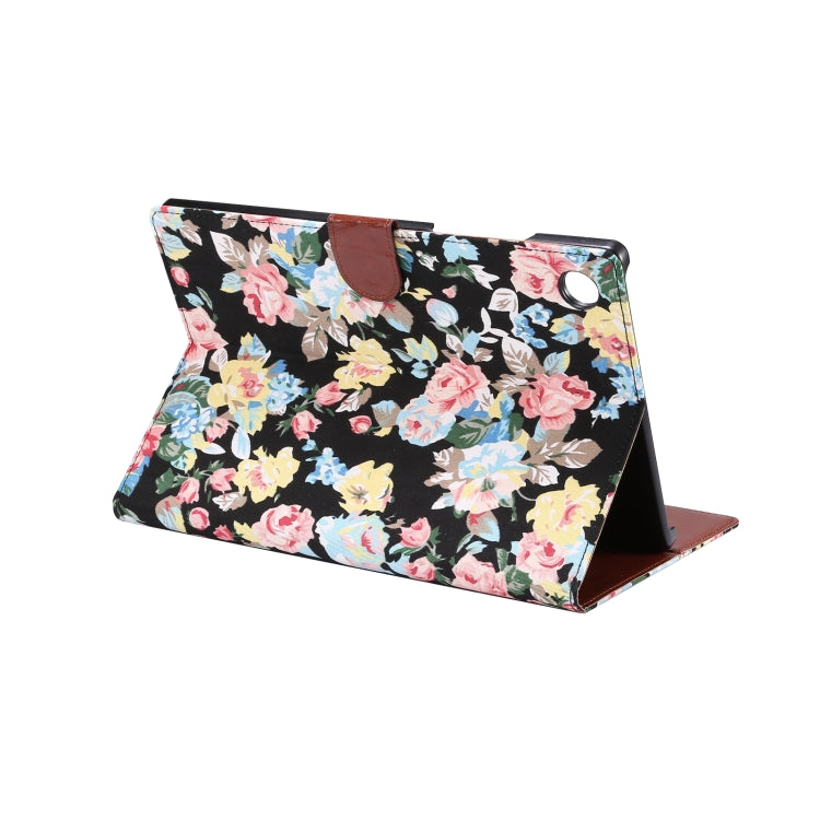 For Samsung Galaxy Tab A8 10.5 2021 X200 / X205 Flower Cloth Leather Smart Tablet Case(Black) - Other Galaxy Tab PC by PMC TechLife | Online Shopping South Africa | PMC TechLife