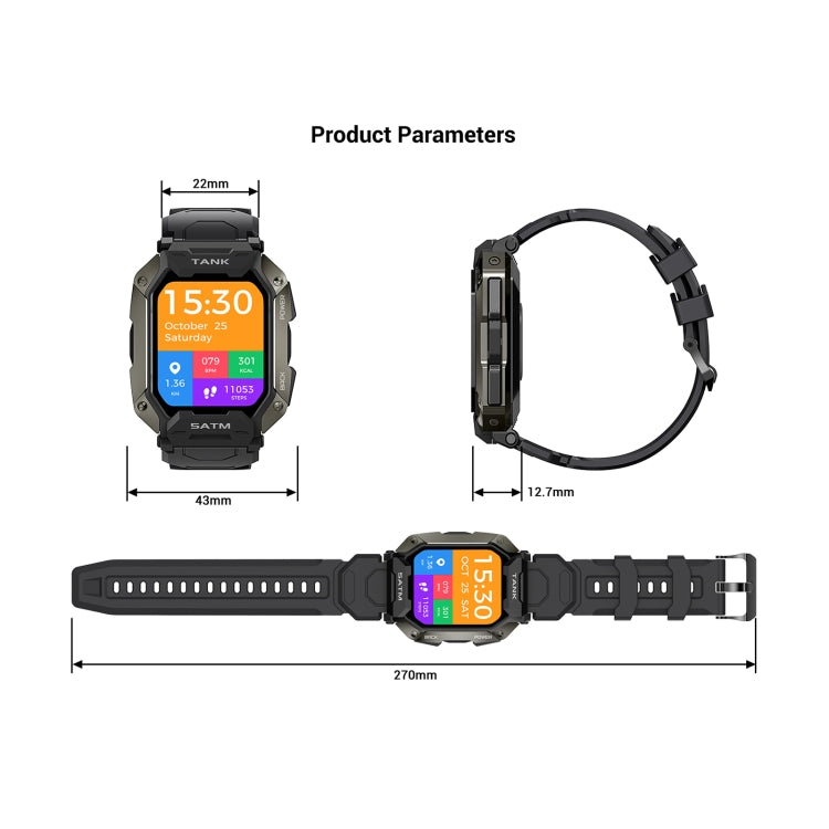 TANK M1 1.72 TFT Screen Smart Watch, Support Sleep Monitoring / Heart Rate Monitoring(Army Green) - Smart Watches by PMC TechLife | Online Shopping South Africa | PMC TechLife | Buy Now Pay Later Mobicred