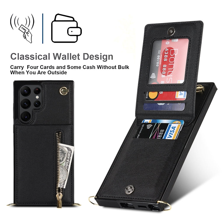 For Samsung Galaxy S22 Ultra 5G Cross-body Square Zipper Card Holder Bag Phone Case(Black) - Galaxy S22 Ultra 5G Cases by PMC TechLife | Online Shopping South Africa | PMC TechLife