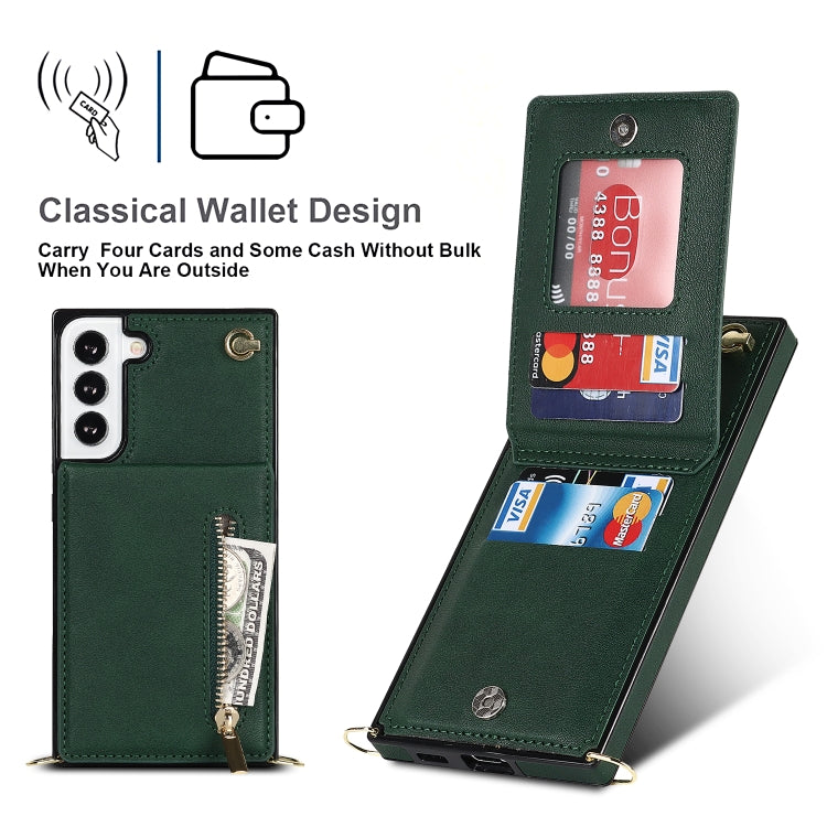 For Samsung Galaxy S21 FE 5G Cross-body Square Zipper Card Holder Bag Phone Case(Green) - Galaxy Phone Cases by PMC TechLife | Online Shopping South Africa | PMC TechLife
