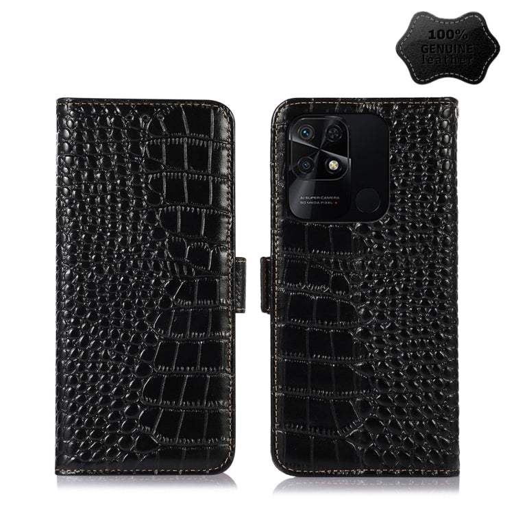 For Xiaomi Redmi 10C / 10 India Crocodile Top Layer Cowhide Leather Phone Case(Black) - Xiaomi Cases by PMC TechLife | Online Shopping South Africa | PMC TechLife