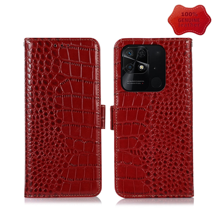 For Xiaomi Redmi 10C / 10 India Crocodile Top Layer Cowhide Leather Phone Case(Red) - Xiaomi Cases by PMC TechLife | Online Shopping South Africa | PMC TechLife