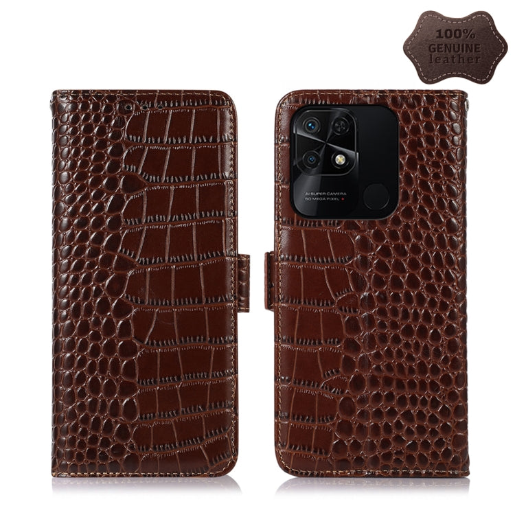 For Xiaomi Redmi 10C / 10 India Crocodile Top Layer Cowhide Leather Phone Case(Brown) - Xiaomi Cases by PMC TechLife | Online Shopping South Africa | PMC TechLife