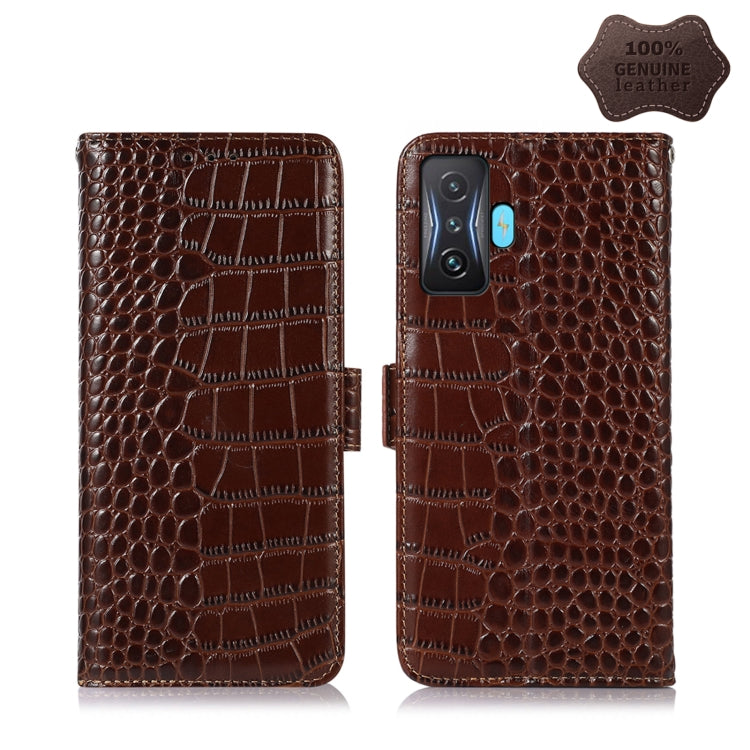 For Xiaomi Redmi K50 Gaming Crocodile Top Layer Cowhide Leather Phone Case(Brown) - free shipping - PMC TechLife - Order now!