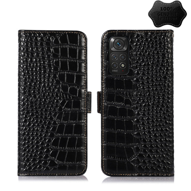 For Xiaomi Redmi Note 11 4G/11S 4G Global Crocodile Top Layer Cowhide Leather Phone Case(Black) - Xiaomi Cases by PMC TechLife | Online Shopping South Africa | PMC TechLife