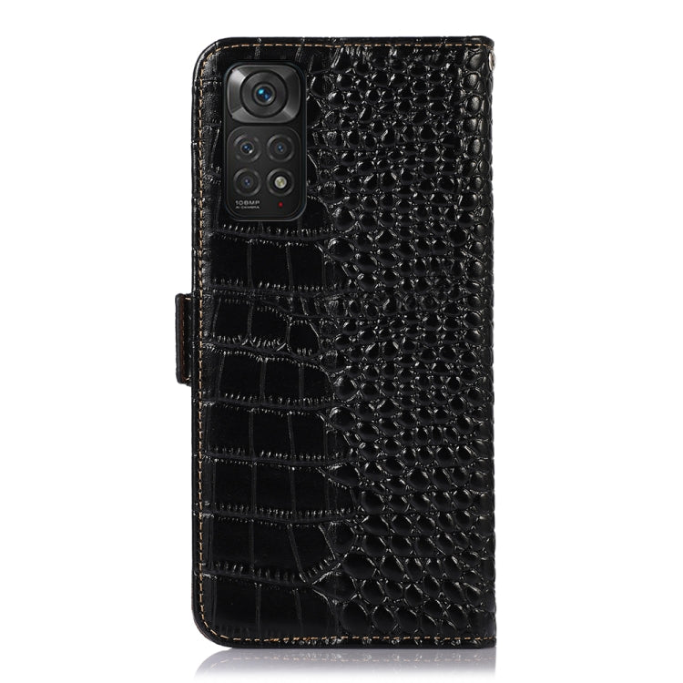 For Xiaomi Redmi Note 11 4G/11S 4G Global Crocodile Top Layer Cowhide Leather Phone Case(Black) - Xiaomi Cases by PMC TechLife | Online Shopping South Africa | PMC TechLife