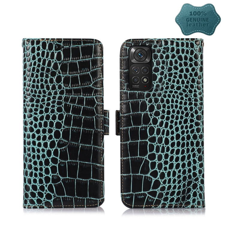 For Xiaomi Redmi Note 11 4G/11S 4G Global Crocodile Top Layer Cowhide Leather Phone Case(Green) - Xiaomi Cases by PMC TechLife | Online Shopping South Africa | PMC TechLife