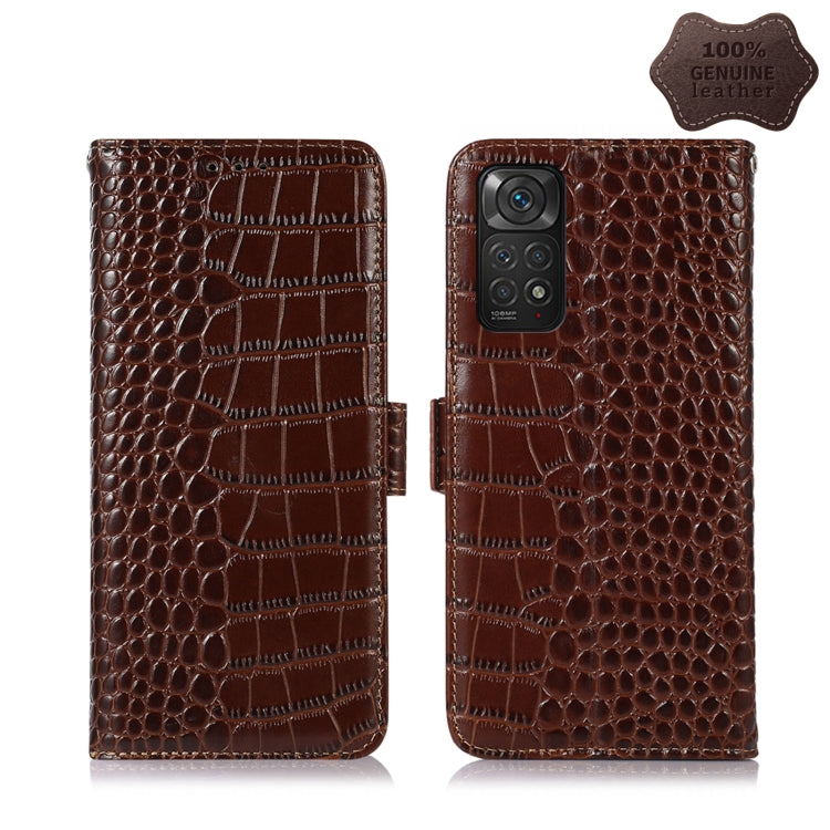 For Xiaomi Redmi Note 11 4G/11S 4G Global Crocodile Top Layer Cowhide Leather Phone Case(Brown) - Xiaomi Cases by PMC TechLife | Online Shopping South Africa | PMC TechLife