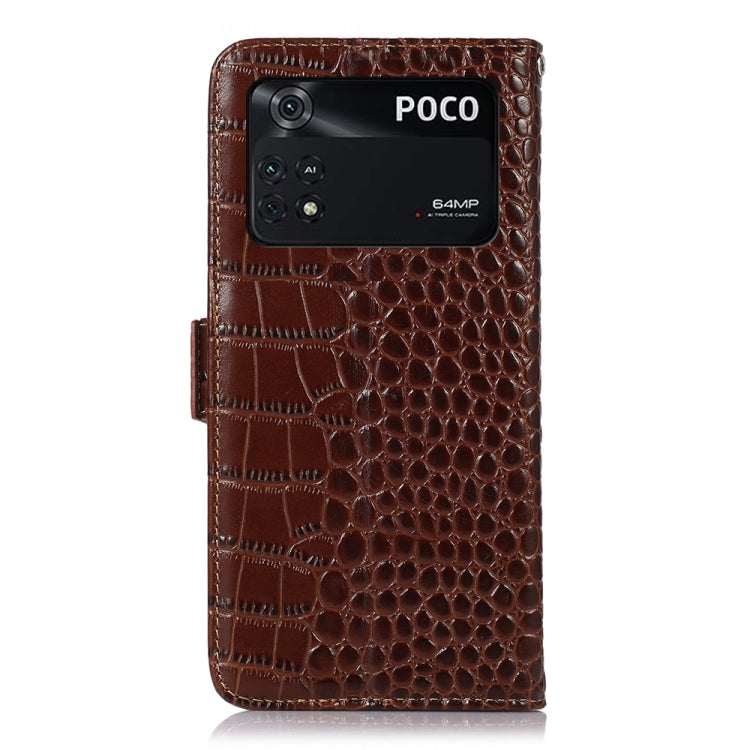 For Xiaomi Poco M4 Pro 4G Crocodile Top Layer Cowhide Leather Phone Case(Brown) - Xiaomi Cases by PMC TechLife | Online Shopping South Africa | PMC TechLife | Buy Now Pay Later Mobicred