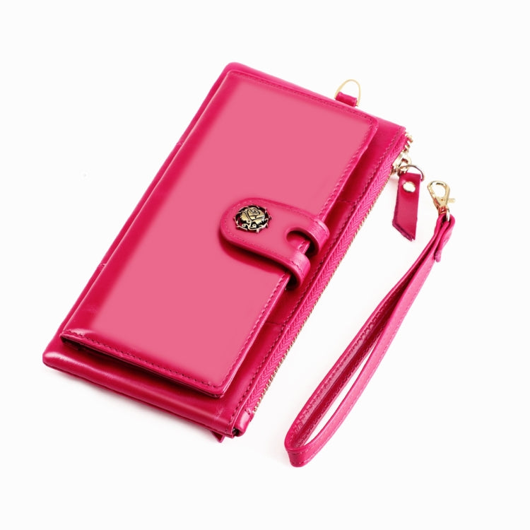 3506 RFID Anti-Degaussing Oil Wax Vintage Texture Genuine Leather Hand Held Wallet for Ladies(Rose Red) - free shipping - PMC TechLife - Order now!