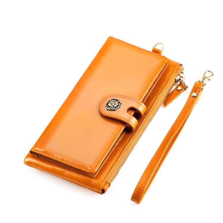 3506 RFID Anti-Degaussing Oil Wax Vintage Texture Genuine Leather Hand Held Wallet for Ladies(Yellow) - free shipping - PMC TechLife - Order now!
