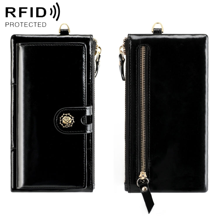 3506 RFID Anti-Degaussing Oil Wax Vintage Texture Genuine Leather Hand Held Wallet for Ladies(Black) - Antimagnetic RFID Package by PMC TechLife | Online Shopping South Africa | PMC TechLife | Buy Now Pay Later Mobicred