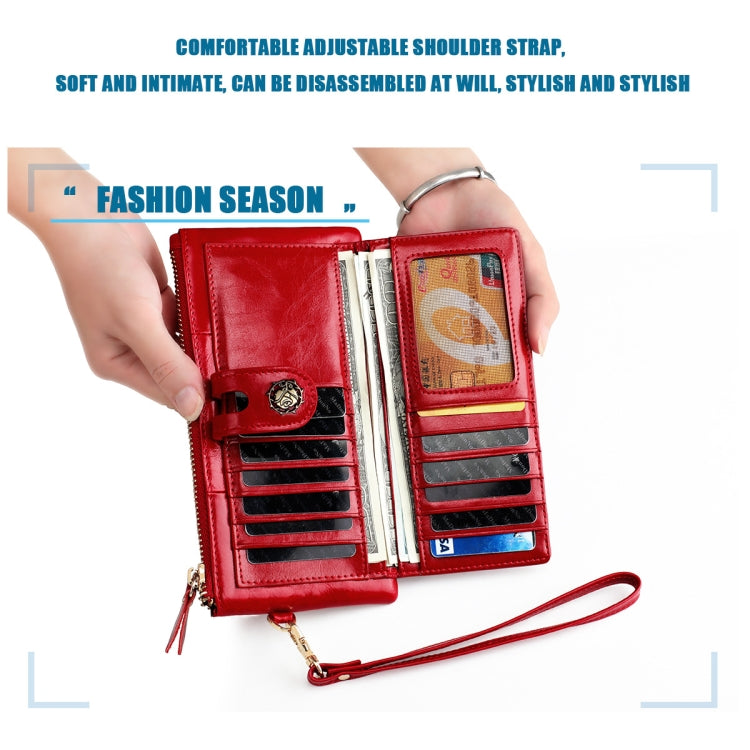 3506 RFID Anti-Degaussing Oil Wax Vintage Texture Genuine Leather Hand Held Wallet for Ladies(Rose Red) - free shipping - PMC TechLife - Order now!