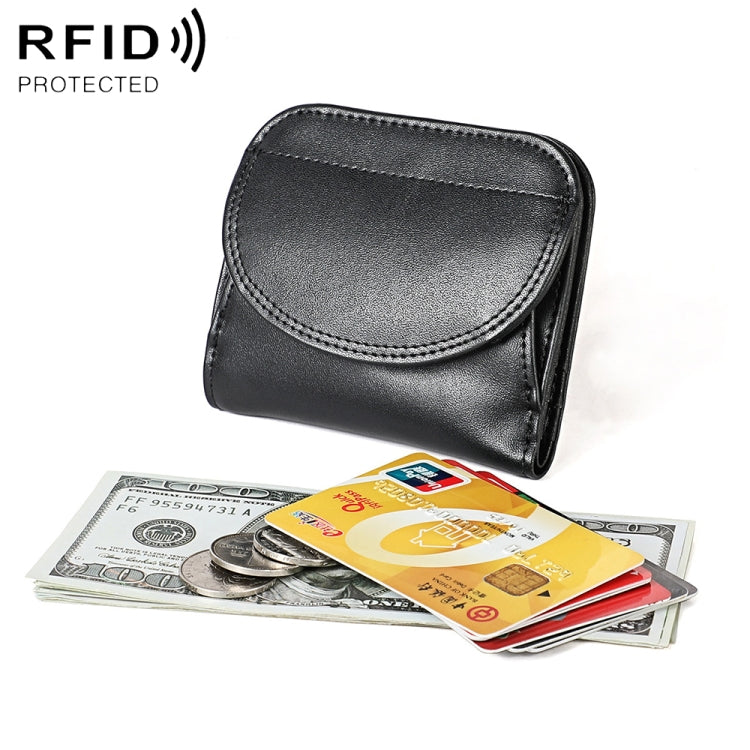 3537 Folding Short RFID Anti-Theft Genuine Leather Coin Purse for Ladies(Black) - Antimagnetic RFID Package by PMC TechLife | Online Shopping South Africa | PMC TechLife | Buy Now Pay Later Mobicred