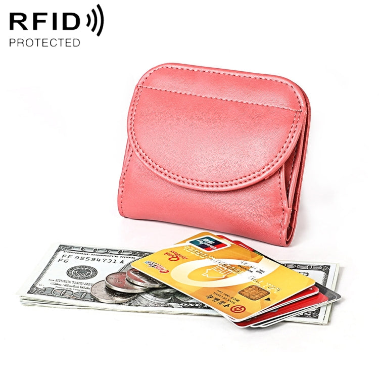 3537 Folding Short RFID Anti-Theft Genuine Leather Coin Purse for Ladies(Pink) - free shipping - PMC TechLife - Order now!