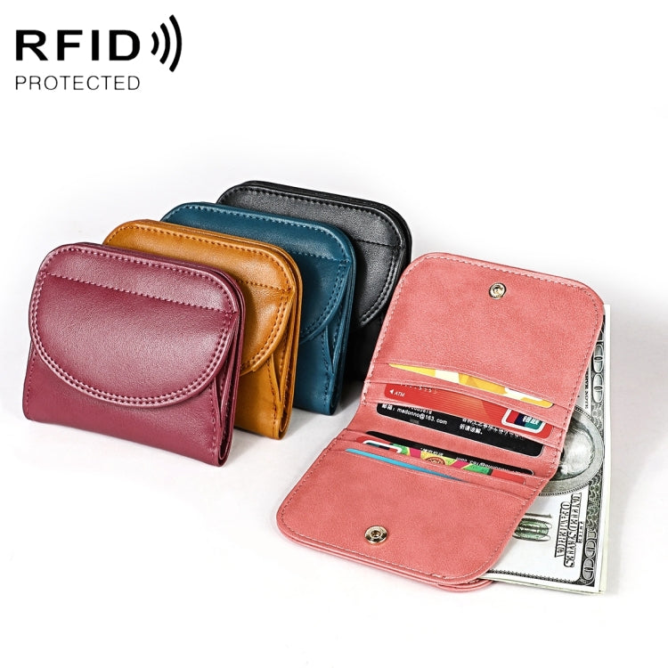 3537 Folding Short RFID Anti-Theft Genuine Leather Coin Purse for Ladies(Brown) - free shipping - PMC TechLife - Order now!