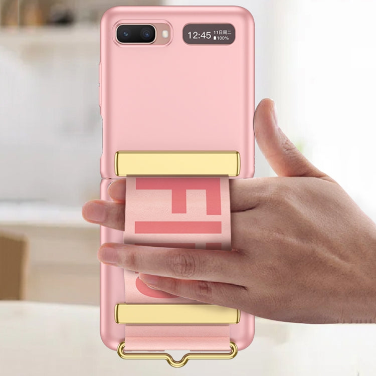 For Samsung Galaxy Z Flip GKK Ultra-thin Full Coverage Phone Flip Case with Wristband(Sweet Pink) - free shipping - PMC TechLife - Order now!