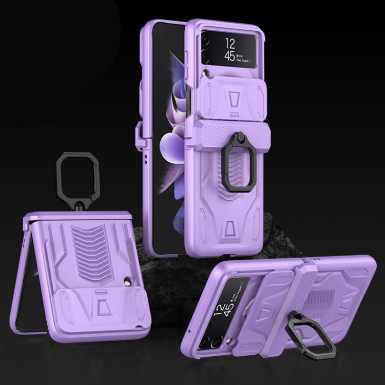 For Samsung Galaxy Z Flip3 5G GKK Sliding Camshield Magnetic Armor Flip Phone Case with Ring Holder(Purple) - Galaxy Phone Cases by GKK | Online Shopping South Africa | PMC TechLife | Buy Now Pay Later Mobicred