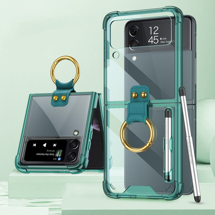 For Samsung Galaxy Z Flip3 5G GKK Shockproof Airbag Phone Case with Ring Holder & Stylus Pen(Transparent Green) - free shipping - PMC TechLife - Order now!