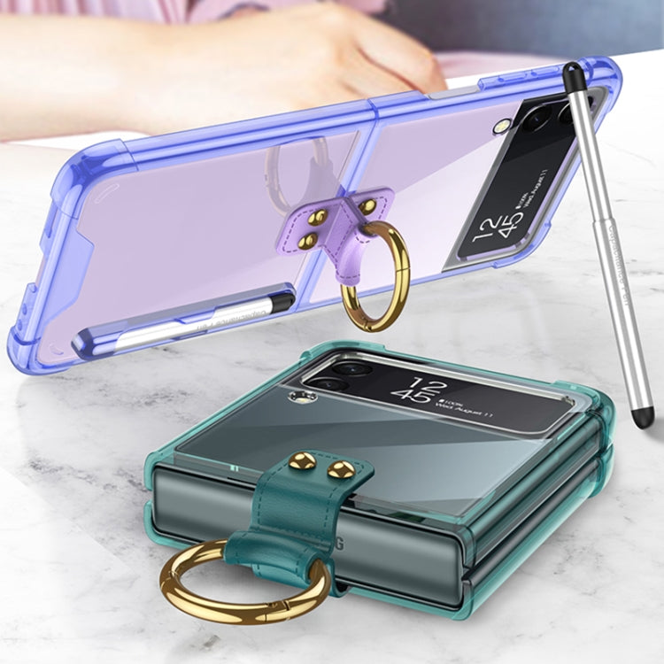 For Samsung Galaxy Z Flip3 5G GKK Shockproof Airbag Phone Case with Ring Holder & Stylus Pen(Transparent Green) - free shipping - PMC TechLife - Order now!