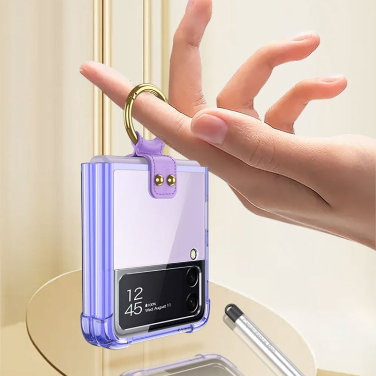 For Samsung Galaxy Z Flip3 5G GKK Shockproof Airbag Phone Case with Ring Holder & Stylus Pen(Transparent Purple) - free shipping - PMC TechLife - Order now!