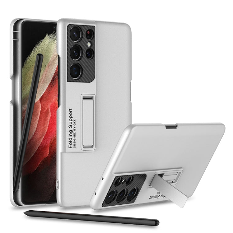 For Samsung Galaxy S21 Ultra 5G GKK Ultra-thin Shockproof Phone Case with Holder & Pen Slots & Stylus Pen(Silver) - Galaxy S21 Ultra 5G Cases by GKK | Online Shopping South Africa | PMC TechLife | Buy Now Pay Later Mobicred