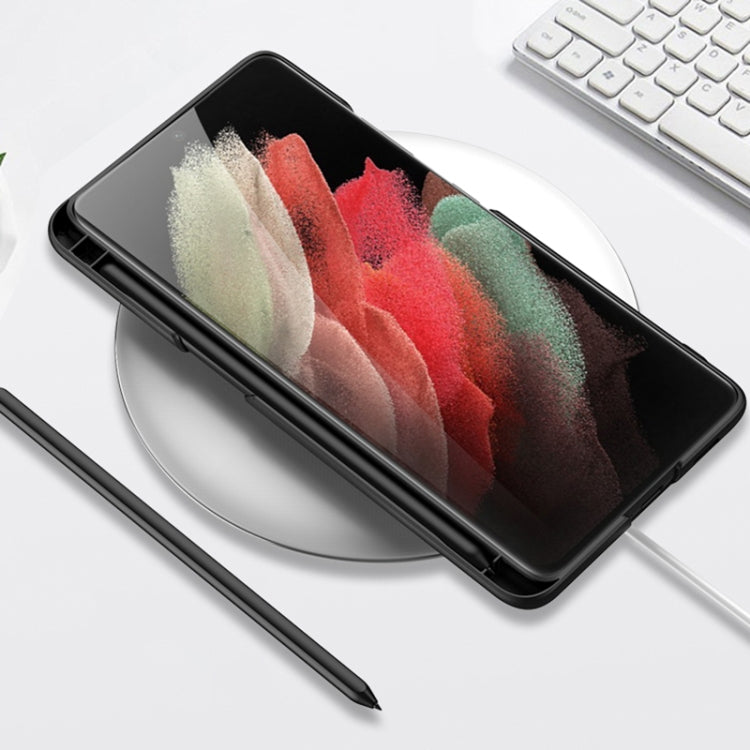 For Samsung Galaxy S21 Ultra 5G GKK Ultra-thin Shockproof Phone Case with Holder & Pen Slots & Stylus Pen(Black) - Galaxy S21 Ultra 5G Cases by GKK | Online Shopping South Africa | PMC TechLife | Buy Now Pay Later Mobicred