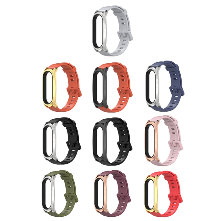 For Xiaomi Mi Band 6 / 5 / 4 / 3 Mijobs Flat Hole Silicone Watch Band, Style:GT Case(Pink+Rose Gold) - Watch Bands by MIJOBS | Online Shopping South Africa | PMC TechLife | Buy Now Pay Later Mobicred
