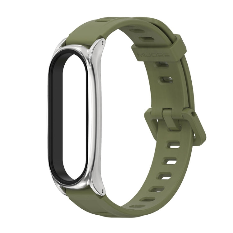 For Xiaomi Mi Band 6 / 5 / 4 / 3 Mijobs Flat Hole Silicone Watch Band, Style:Plus Case(Army Green+Silver) - free shipping - PMC TechLife - Order now!