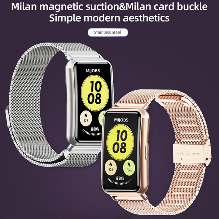 For Huawei Watch Fit Mijobs Milan Magnetic Stainless Steel Watch Band(Black) - Watch Bands by MIJOBS | Online Shopping South Africa | PMC TechLife | Buy Now Pay Later Mobicred
