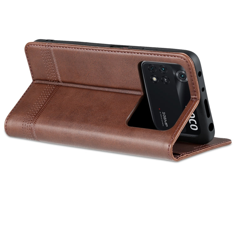 For Xiaomi POCO X4 Pro 5G AZNS Magnetic Calf Texture Leather Phone Case(Dark Brown) - Xiaomi Cases by AZNS | Online Shopping South Africa | PMC TechLife | Buy Now Pay Later Mobicred