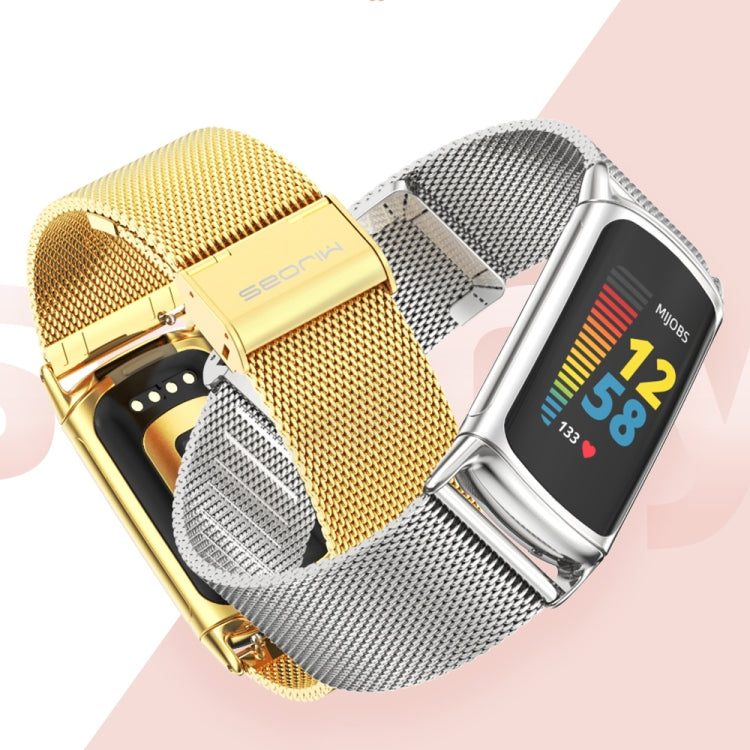 For Fitbit Charge 5 / Charge 6 Mijobs Milan Buckle Stainless Steel Metal Watch Band(Black) - Watch Bands by MIJOBS | Online Shopping South Africa | PMC TechLife | Buy Now Pay Later Mobicred