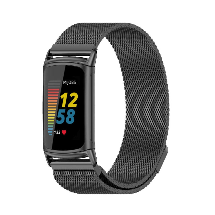 For Fitbit Charge 5 / Charge 6 Mijobs Magnetic Metal Watch Band(Black) - Watch Bands by MIJOBS | Online Shopping South Africa | PMC TechLife | Buy Now Pay Later Mobicred