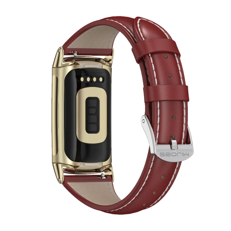 For Fitbit Charge 5 / Charge 6 Mijobs Genuine Leather Slim Watch Band(Red+Gold) - Watch Bands by MIJOBS | Online Shopping South Africa | PMC TechLife | Buy Now Pay Later Mobicred