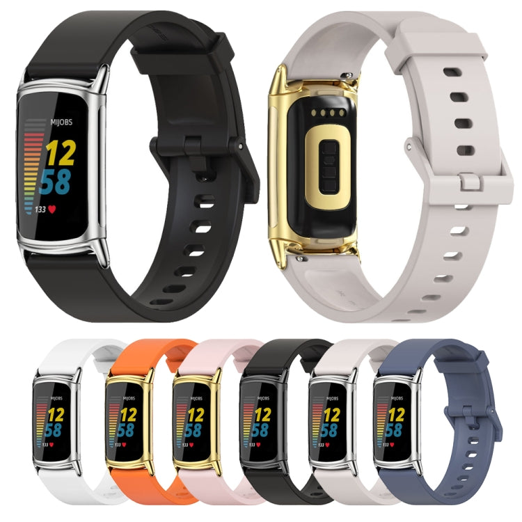 For Fitbit Charge 5 / Charge 6 Mijobs Soft Silicone  Watch Band(White+Silver) - Watch Bands by MIJOBS | Online Shopping South Africa | PMC TechLife | Buy Now Pay Later Mobicred
