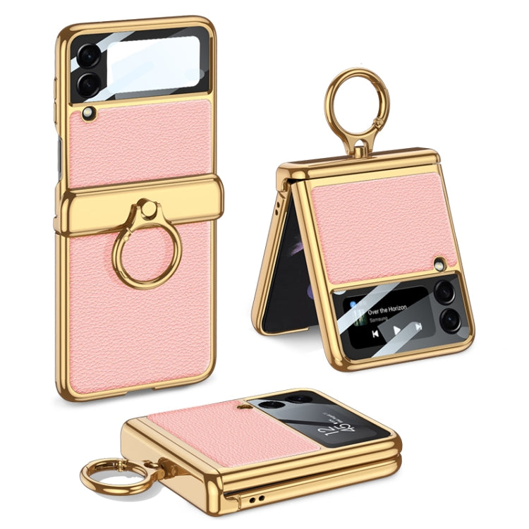 For Samsung Galaxy Z Flip3 5G GKK Integrated Plating + Leather Flip Phone Case(Sweet Pink) - Galaxy Phone Cases by GKK | Online Shopping South Africa | PMC TechLife | Buy Now Pay Later Mobicred