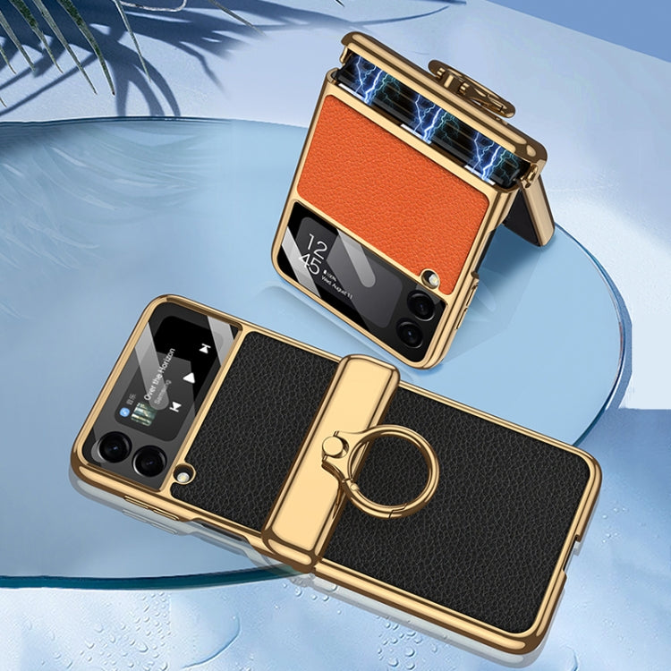 For Samsung Galaxy Z Flip3 5G GKK Integrated Plating + Leather Flip Phone Case(Burning Orange) - Galaxy Phone Cases by GKK | Online Shopping South Africa | PMC TechLife | Buy Now Pay Later Mobicred