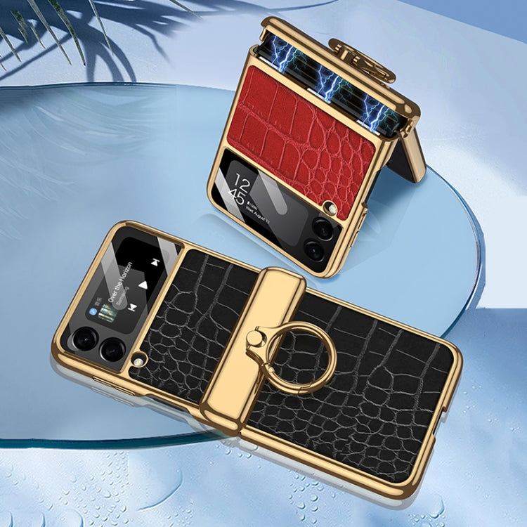 For Samsung Galaxy Z Flip3 5G GKK Integrated Plating + Leather Flip Phone Case(Crocodile Black) - Galaxy Phone Cases by GKK | Online Shopping South Africa | PMC TechLife | Buy Now Pay Later Mobicred
