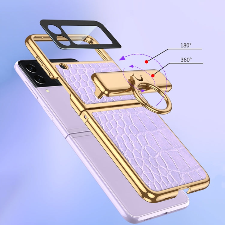 For Samsung Galaxy Z Flip3 5G GKK Integrated Plating + Leather Flip Phone Case(Python Texture) - Galaxy Phone Cases by GKK | Online Shopping South Africa | PMC TechLife