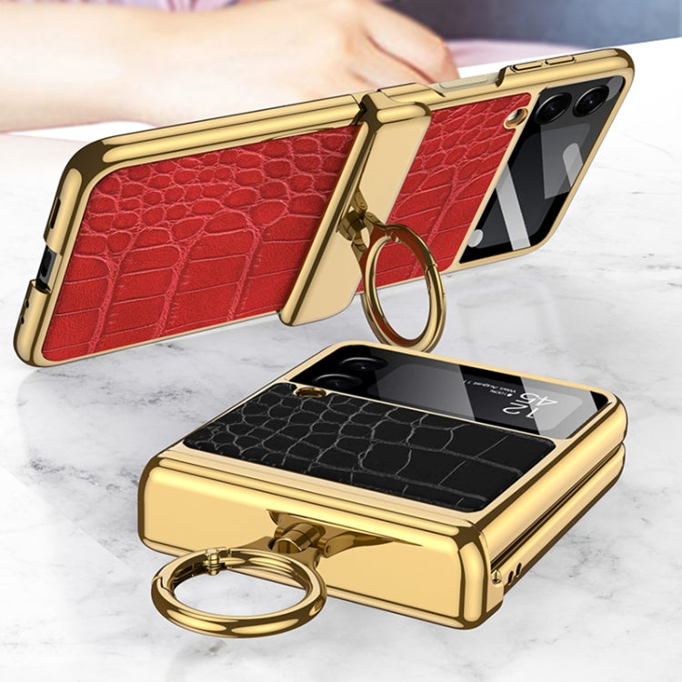 For Samsung Galaxy Z Flip3 5G GKK Integrated Plating + Leather Flip Phone Case(Crocodile Purple) - Galaxy Phone Cases by GKK | Online Shopping South Africa | PMC TechLife | Buy Now Pay Later Mobicred