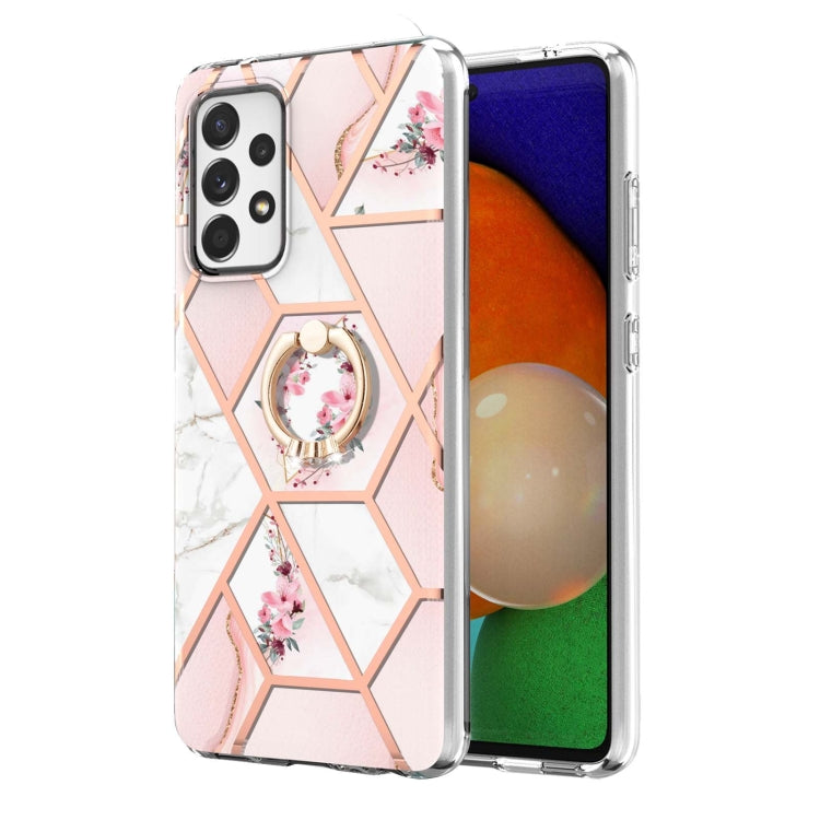 For Samsung Galaxy A73 5G Splicing Marble Flower Pattern TPU Ring Holder Case(Pink Flower) - free shipping - PMC TechLife - Order now!