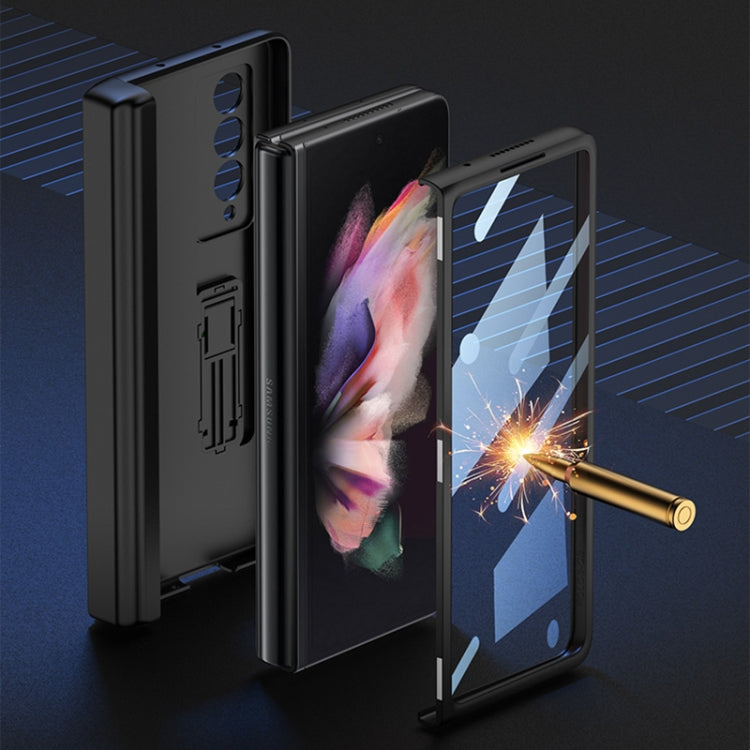 For Samsung Galaxy Z Fold3 5G GKK Magnetic Hinge Plain Leather Phone Flip Case with Pen Box(Silver) - free shipping - PMC TechLife - Order now!