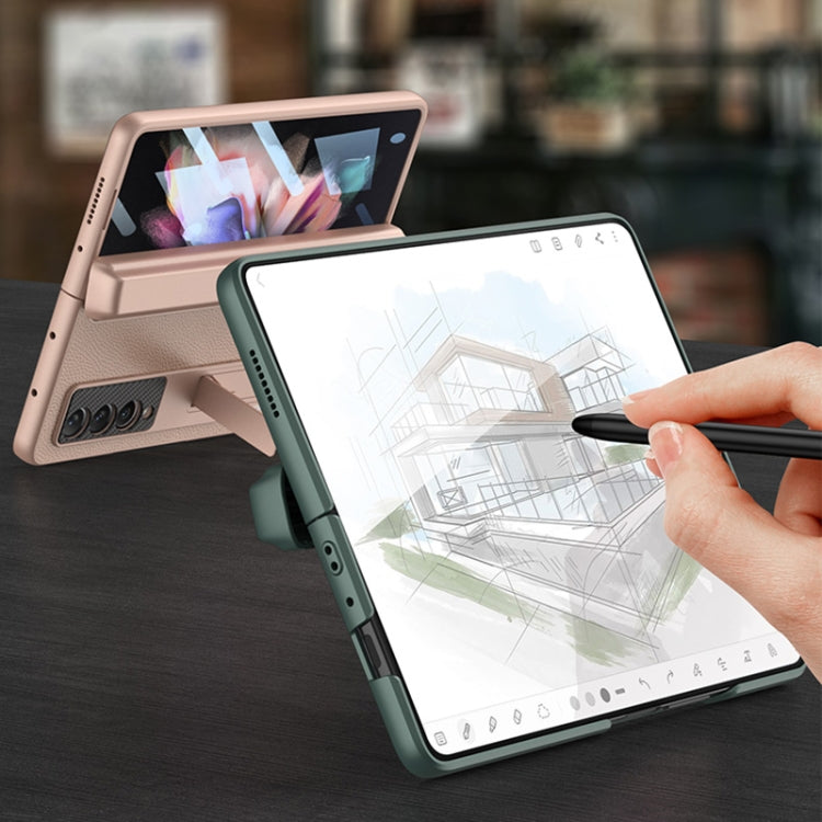 For Samsung Galaxy Z Fold3 5G GKK Magnetic Hinge Plain Leather Phone Flip Case with Pen Box(Carbon Fiber Texture) - free shipping - PMC TechLife - Order now!