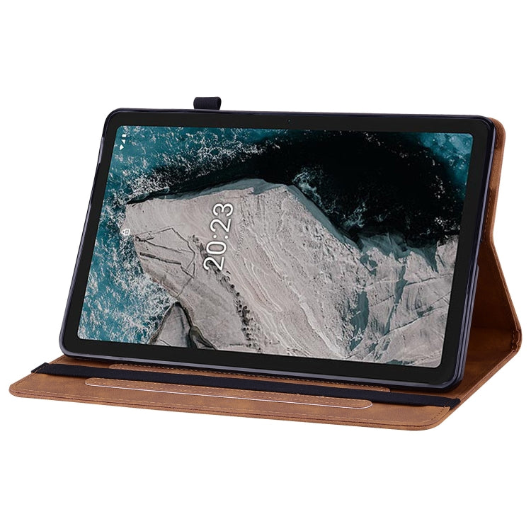 For Nokia T20 10.4 2021 Skin Feel Solid Color Zipper Leather Tablet Case(Brown) - Nokia by PMC TechLife | Online Shopping South Africa | PMC TechLife