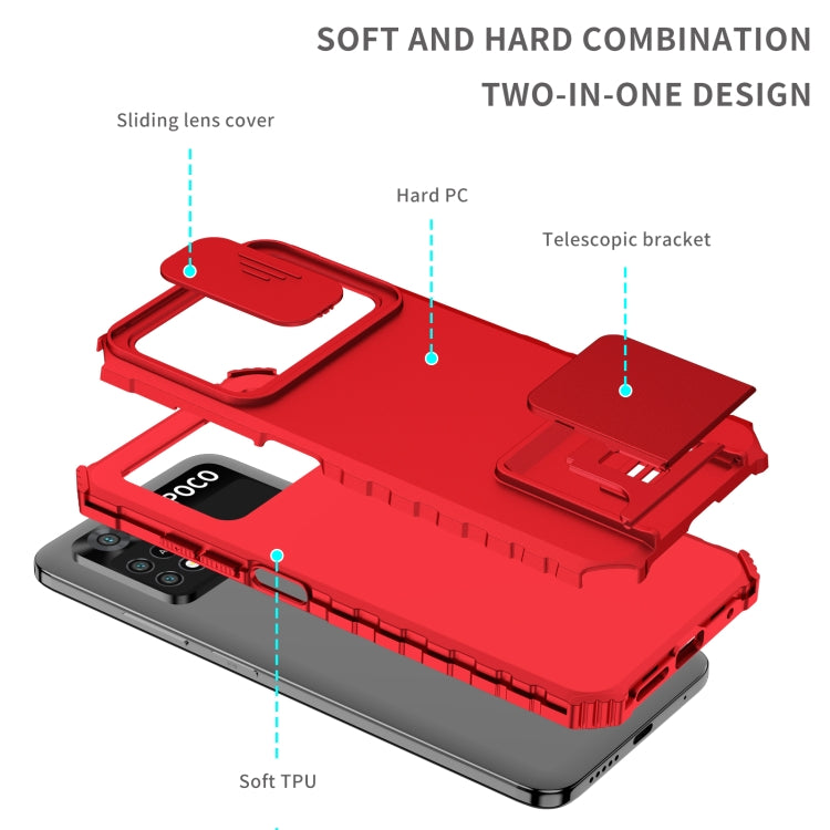 For Xiaomi Poco M4 Pro 4G Stereoscopic Holder Sliding Camshield Phone Case(Red) - free shipping - PMC TechLife - Order now!