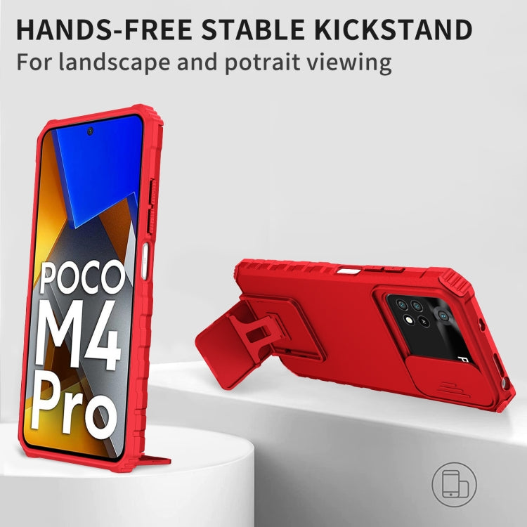 For Xiaomi Poco M4 Pro 4G Stereoscopic Holder Sliding Camshield Phone Case(Red) - free shipping - PMC TechLife - Order now!