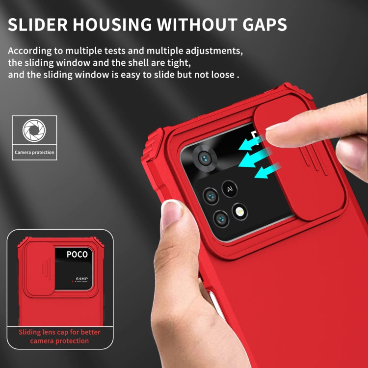 For Xiaomi Poco M4 Pro 4G Stereoscopic Holder Sliding Camshield Phone Case(Red) - free shipping - PMC TechLife - Order now!